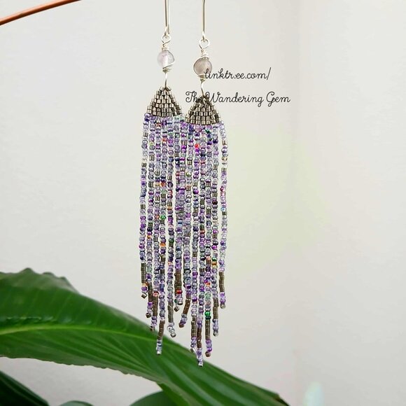 Fluorite Gemstone Beaded Fringe Cascade Shoulder Duster Dangle Earrings 5.5" - Picture 8 of 8